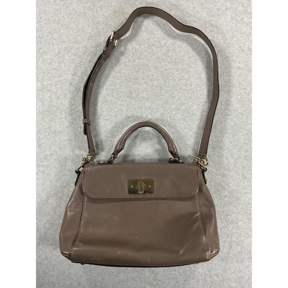 Kate Spade New York Pebbled Leather Satchel Taupe Brown Turnlock Crossbody Bag